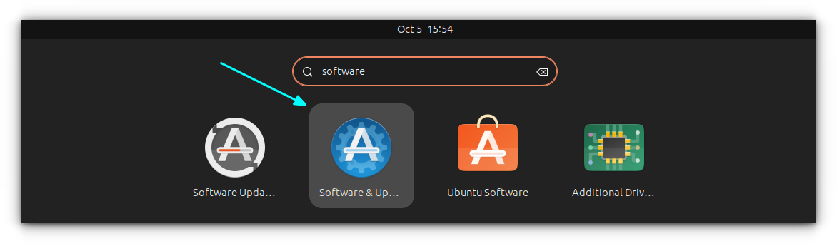 Software and Updates app in Ubuntu Activities Overview