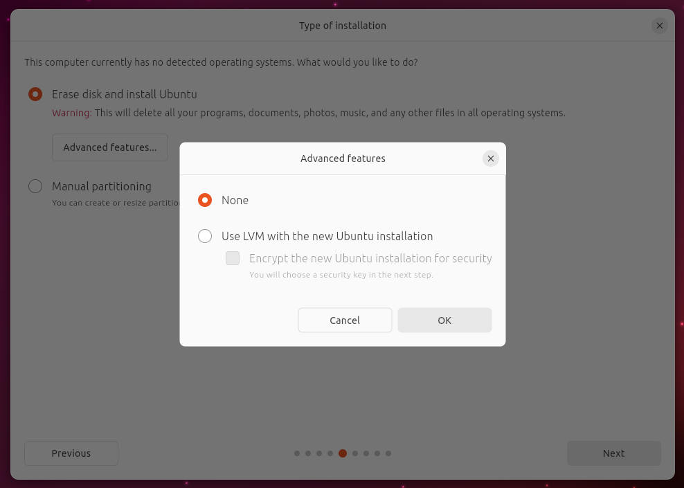 ubuntu installation screenshot setting up disk