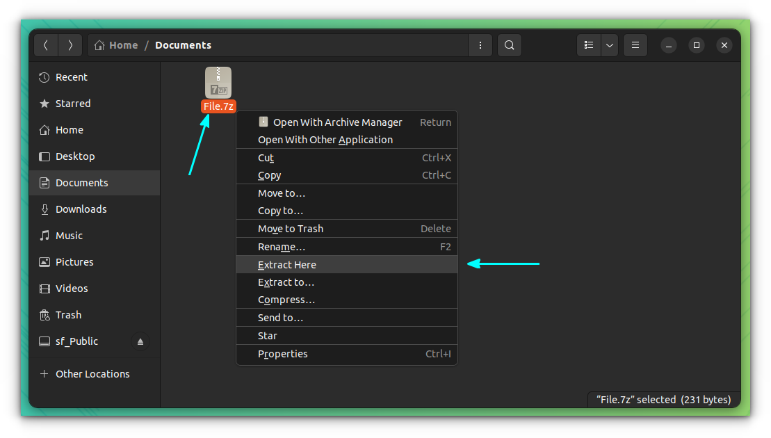 Extract 7z File using Nautilus file manager.