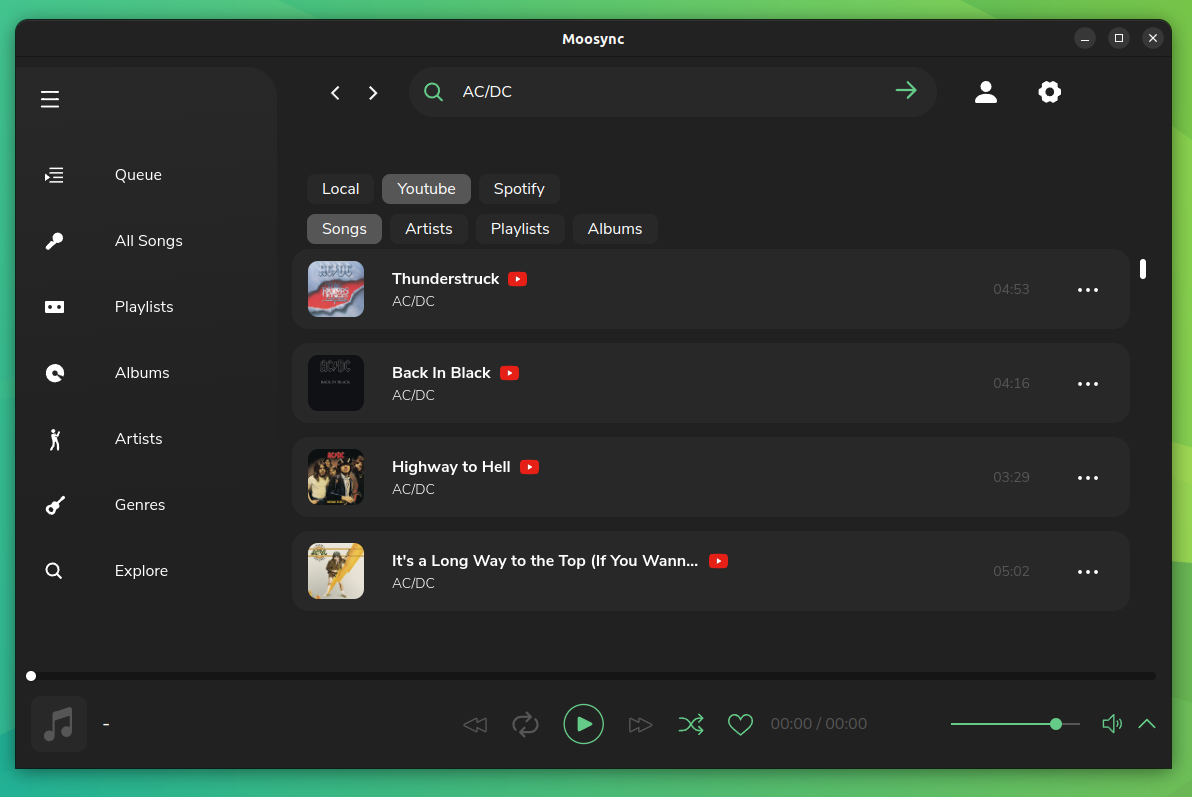 a screenshot of moosync search feature