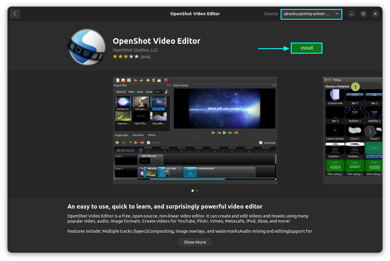 Install OpenShot Video Editor deb version from Ubuntu Software Center
