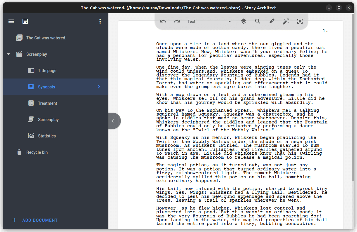 a screenshot of the starc screenwriting software