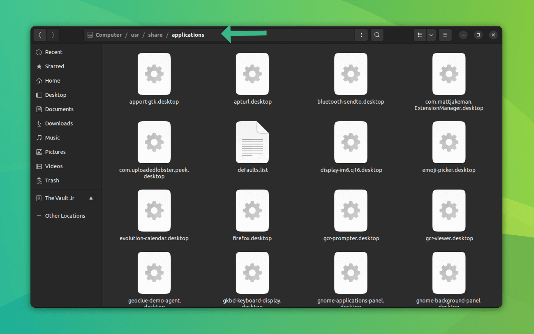 a screenshot of the applications folder under the usr directory on ubuntu