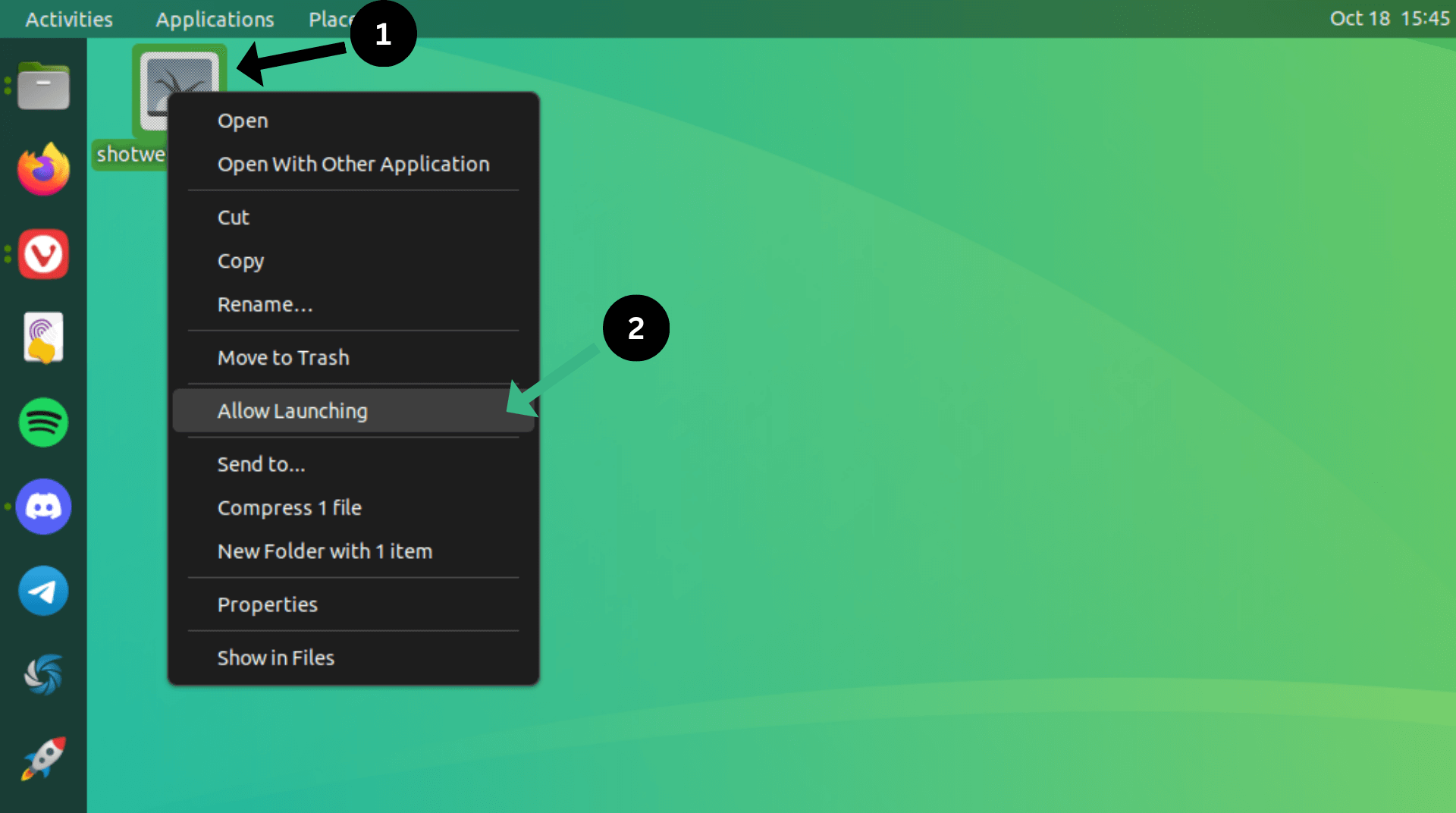 a screenshot showing how to allow launching of apps from a desktop shortcut on ubuntu