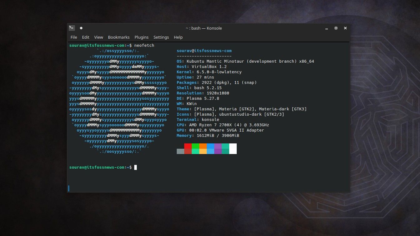 a screenshot of the neofetch output on ubuntu studio 23.10
