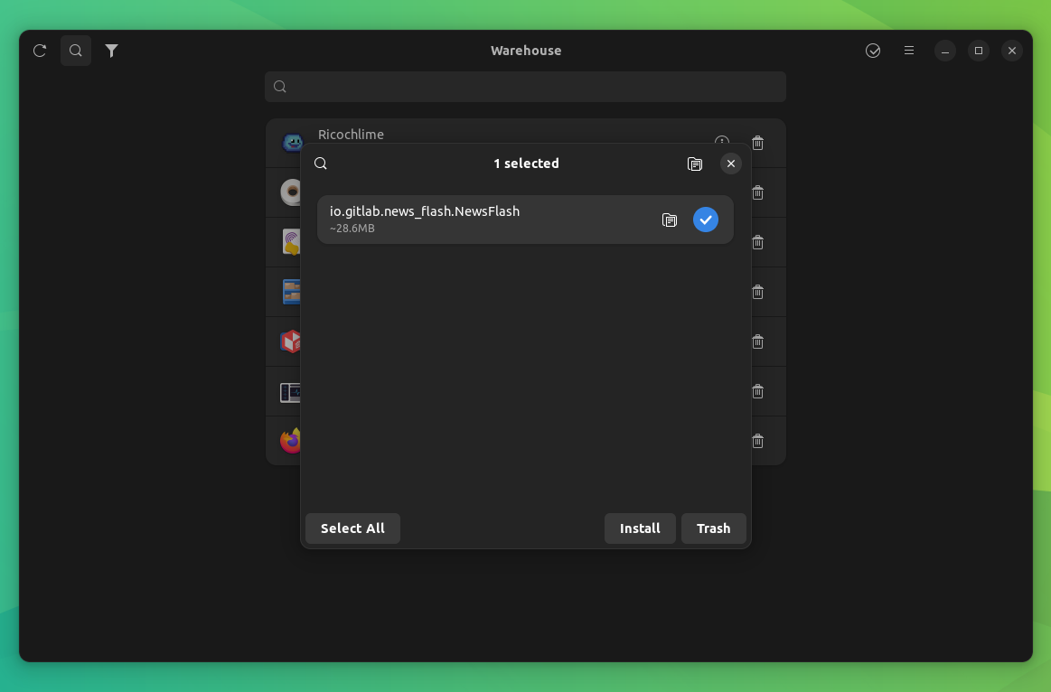 a screenshot of warehouse cleaning leftover data from an old flatpak app