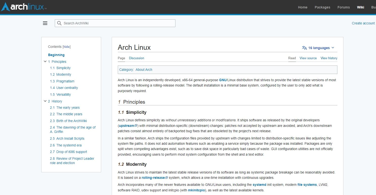 arch wiki website screenshot