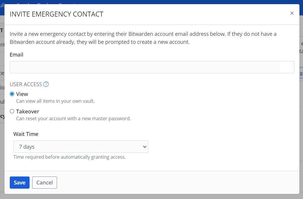 bitwarden emergency contact