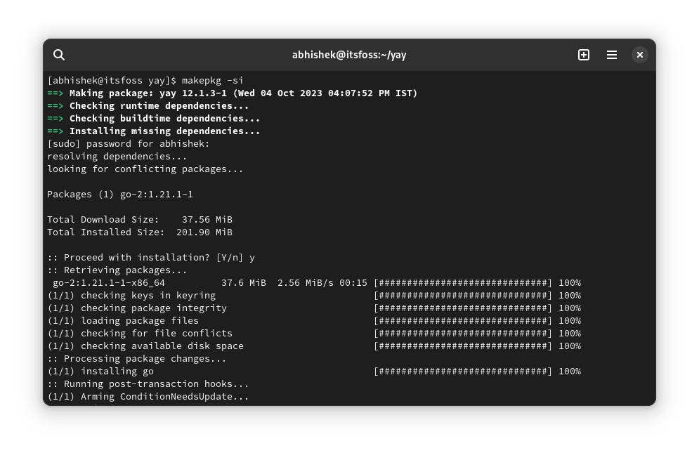 Build yay package in arch Linux