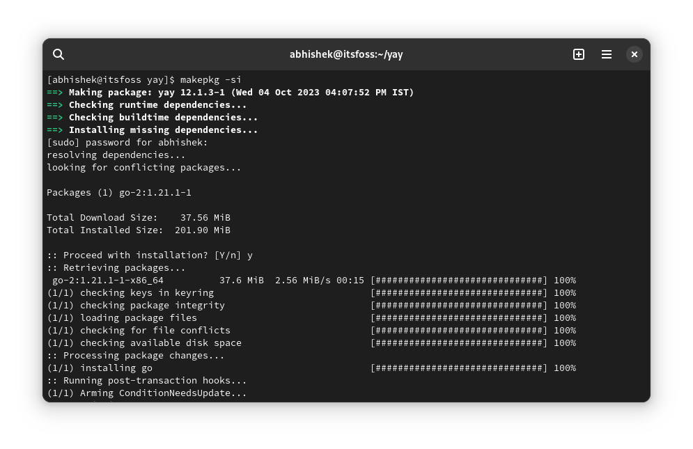 Construire le package yay dans Arch Linux