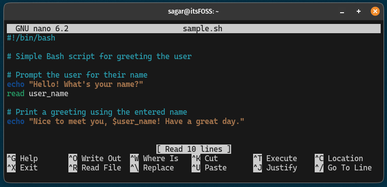 delete one line in the nano text editor