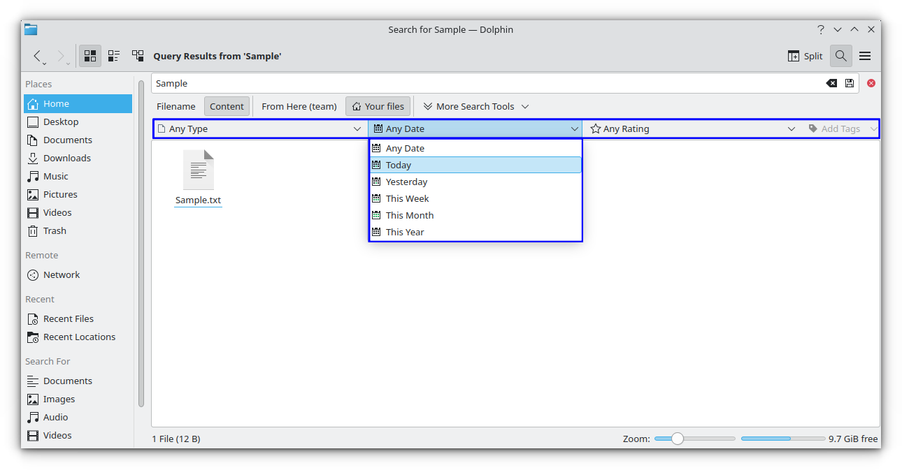 Search with additional criteria like time, type etc