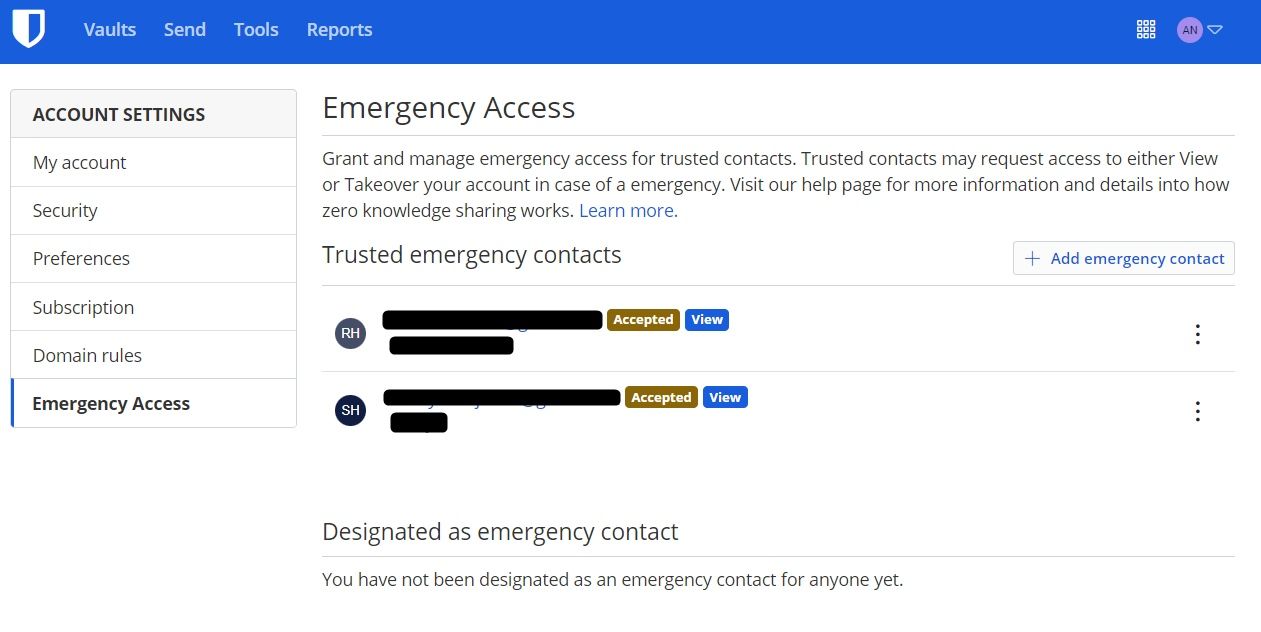 bitwarden emergency access