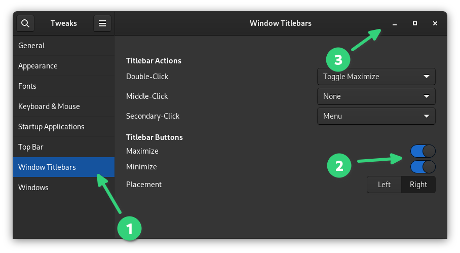 Activer les boutons de réduction et d'agrandissement dans les applications GNOME
