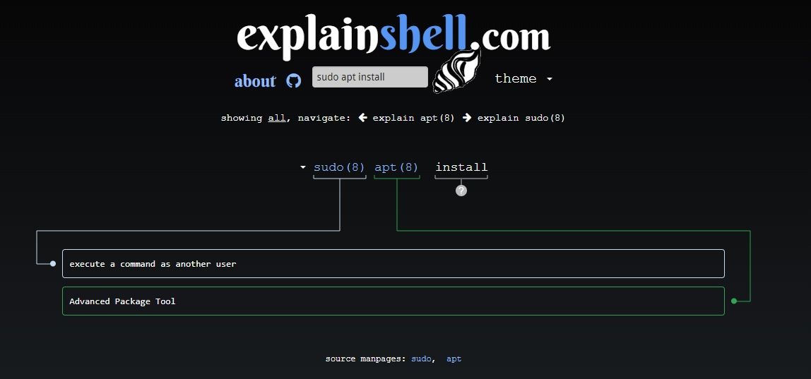 explainshell website screenshot