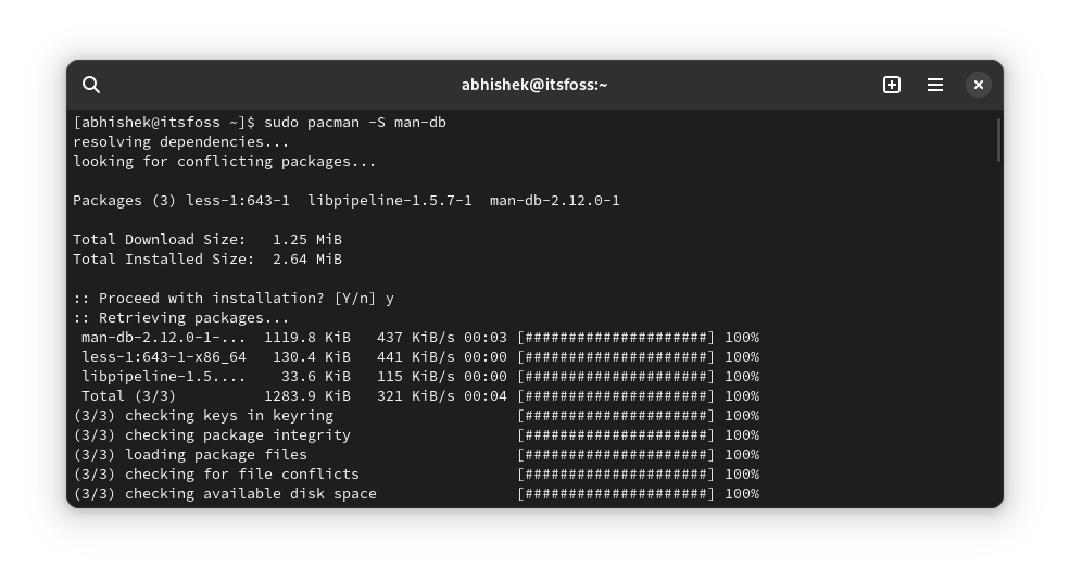 Install man command in Arch Linux
