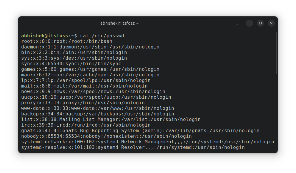 List all Linux users with the /etc/passwd file