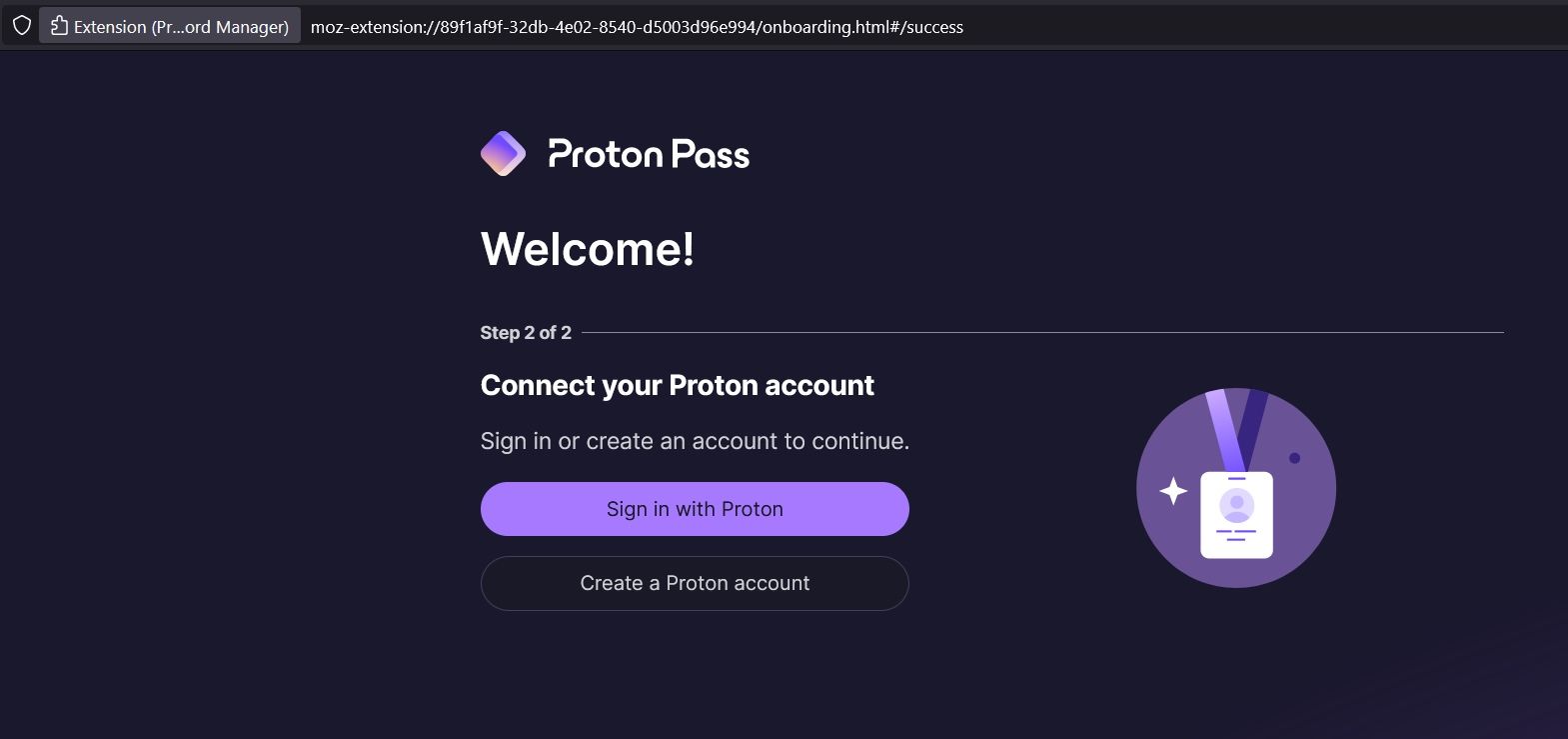 welcome proton pass screen