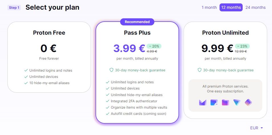 proton pass pricing