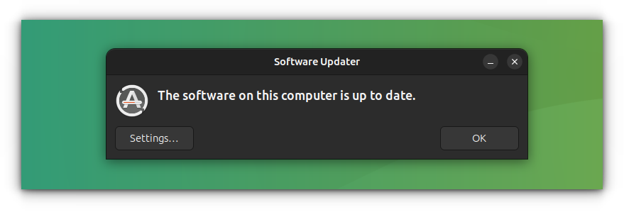 Software Up-to-date notification shown by Software Updater Application