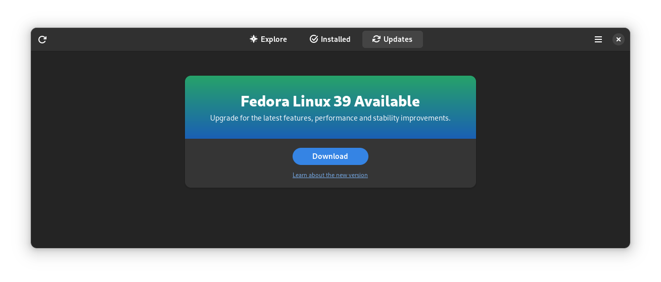Fedora 39 Upgrade Available in GNOME Software