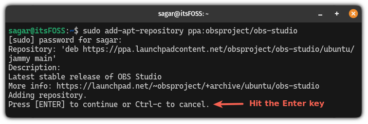Add OBS Studio repository in ubuntu