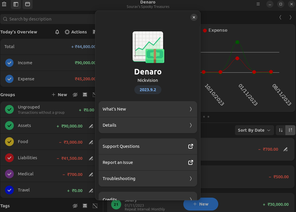 a screenshot of denaro about section