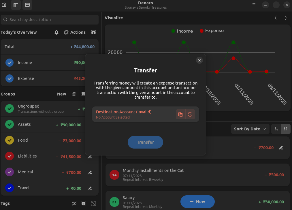 a screenshot of denaro transfer money feature