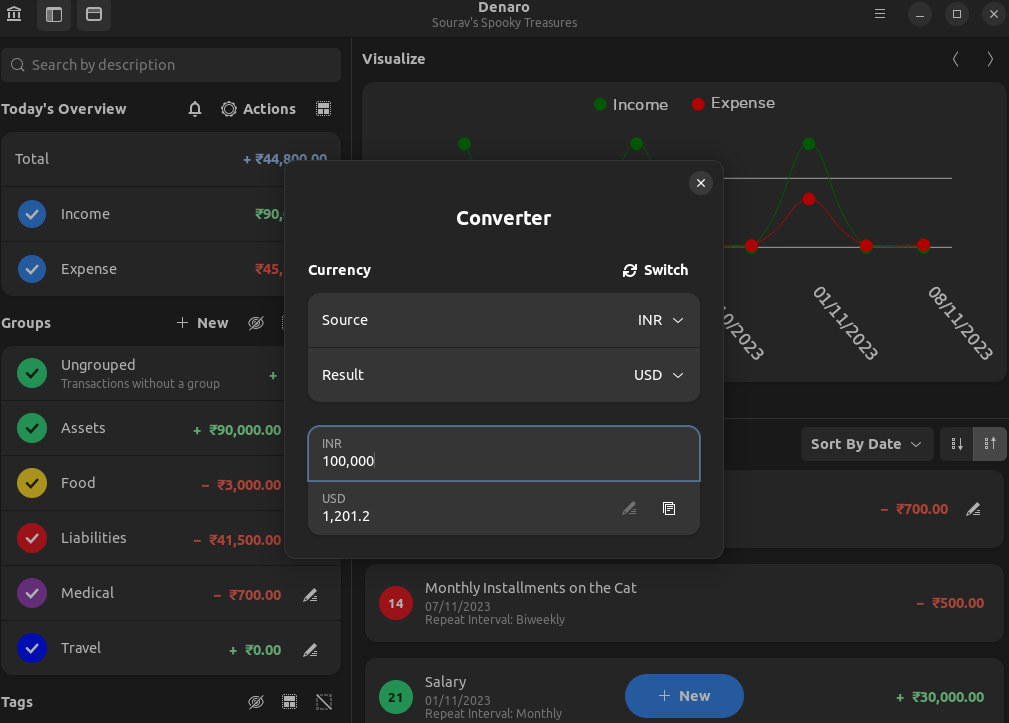 a screenshot of denaro currency converter feature