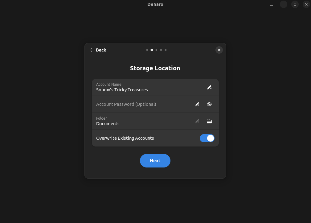 a screenshot of denaro account setup wizard