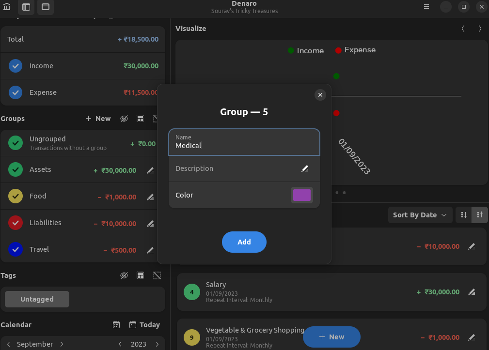 a screenshot of denaro new group window