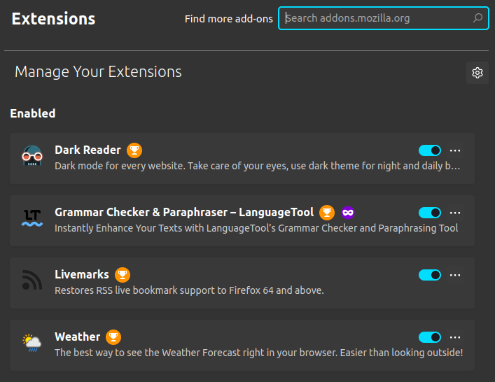 a screenshot of midori firefox extensions support
