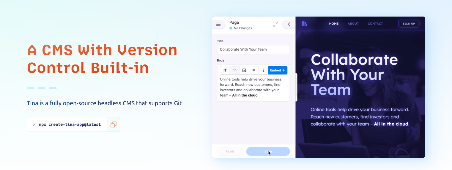 a screenshot of the tinacms website
