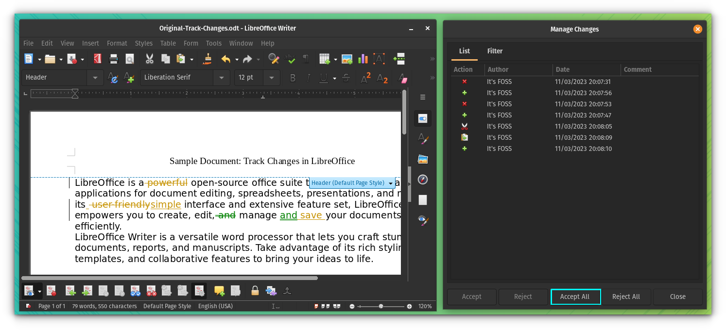 Tracking Changes and Version Management with LibreOffice