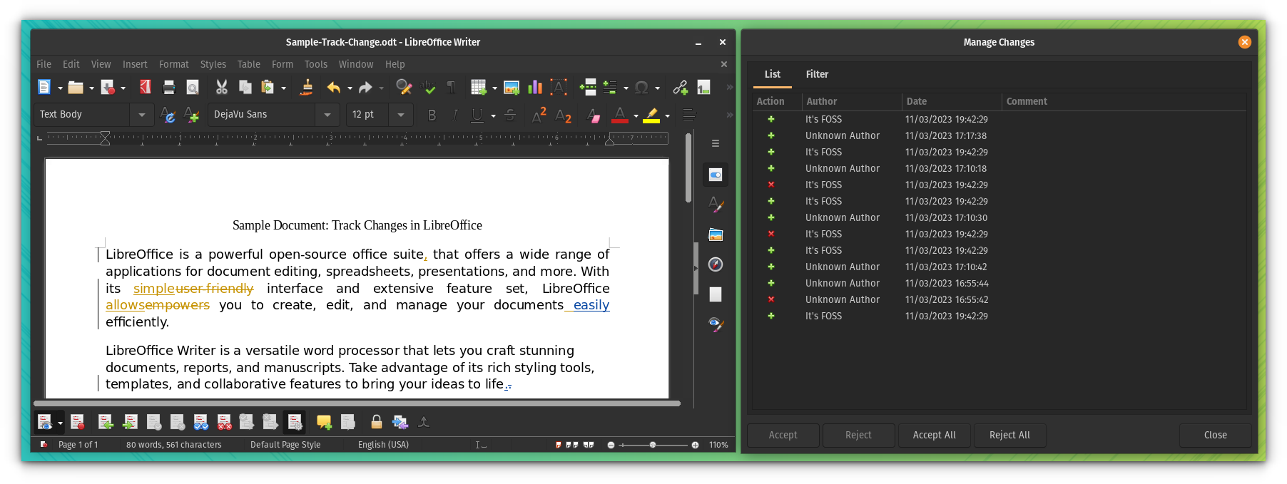 Tracking Changes and Version Management with LibreOffice