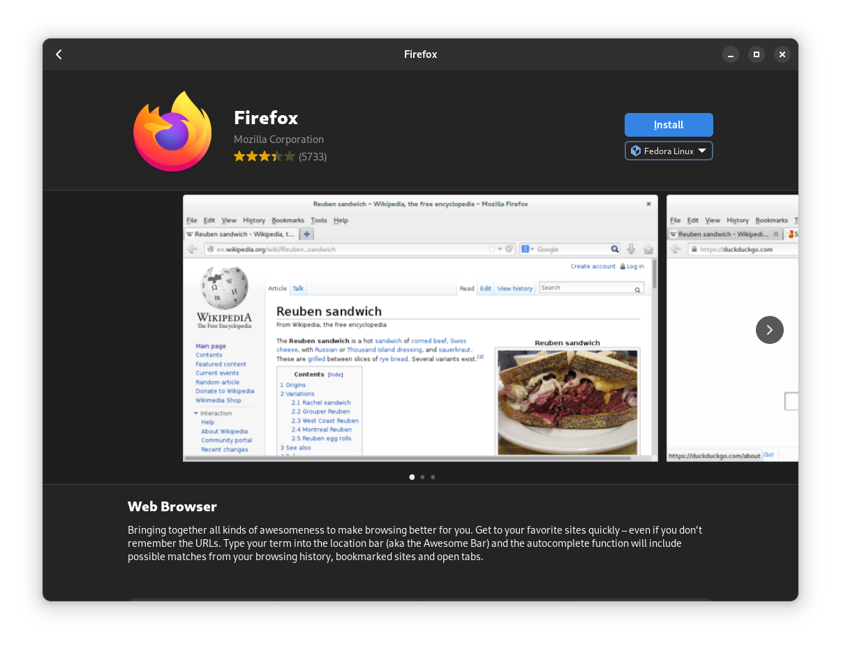 Firefox listed in fedora gnome software center