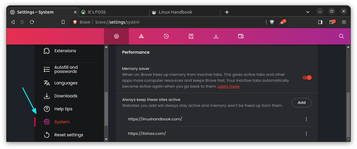 Brave Browser Memory Saver Settings