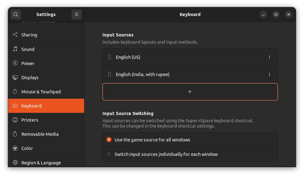 Multiple keyboards available in Ubuntu