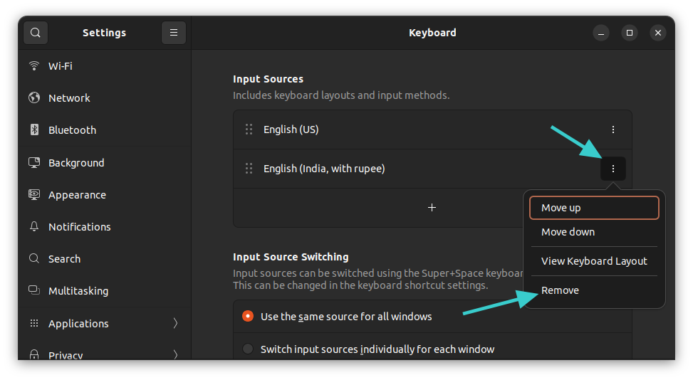 Remove additional keyboard layout