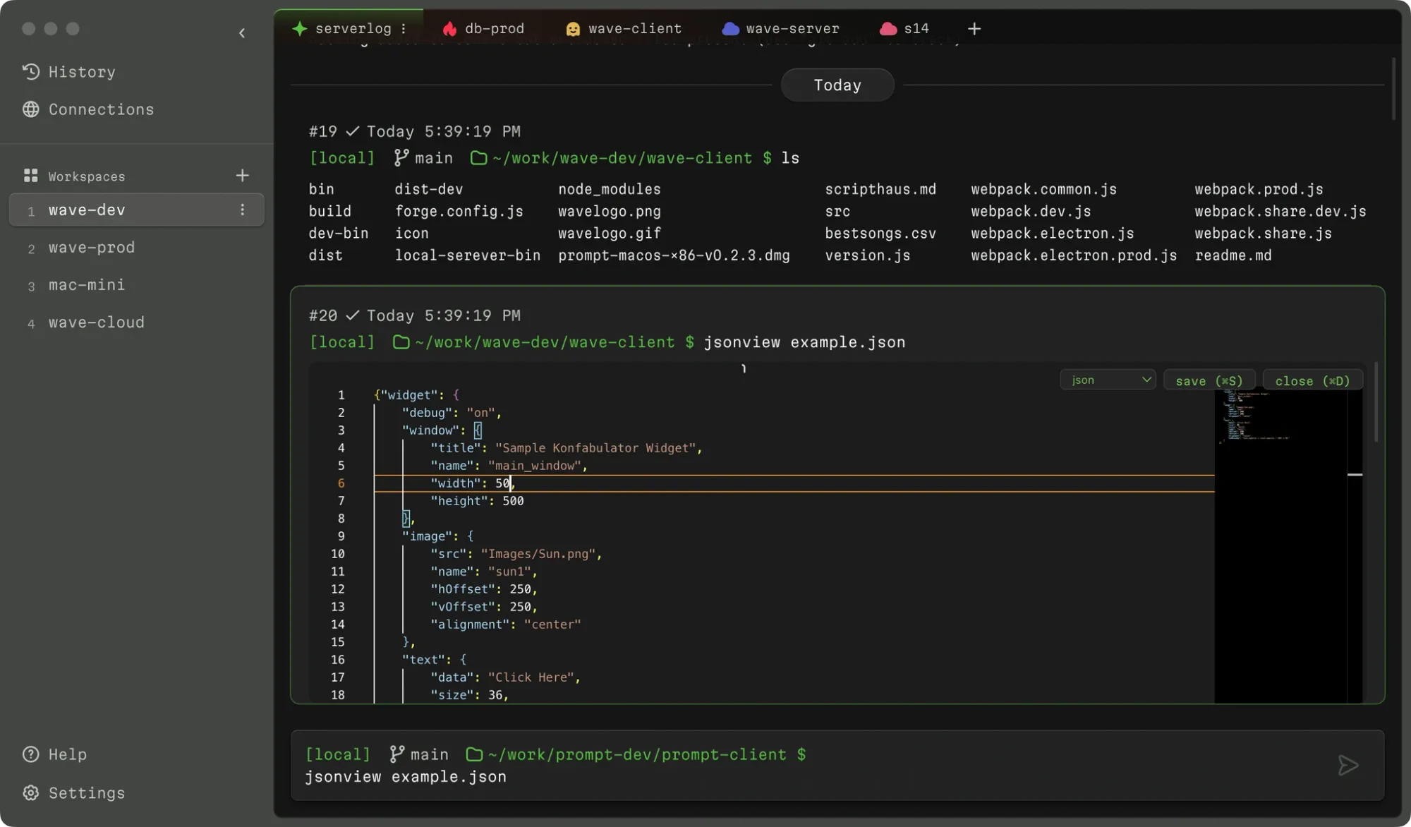Editing files in Wave terminal