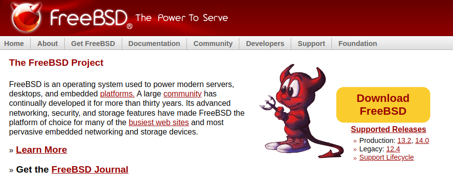 a screenshot of freebsd homepage
