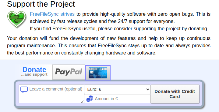a screenshot of freefilesync donation page