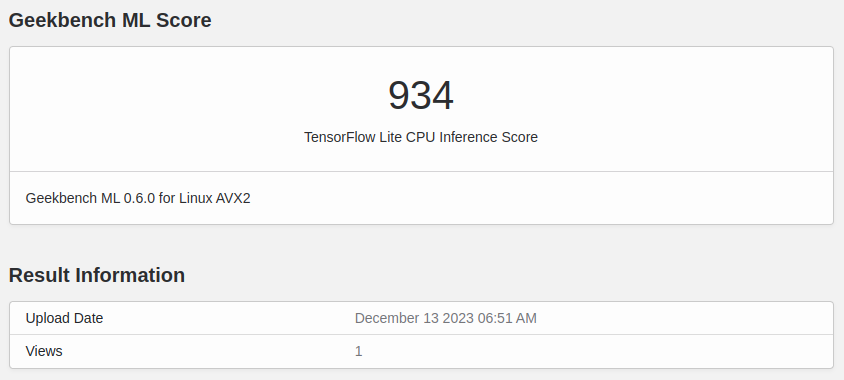 a screenshot of a geekbench ml output on geekbench browser