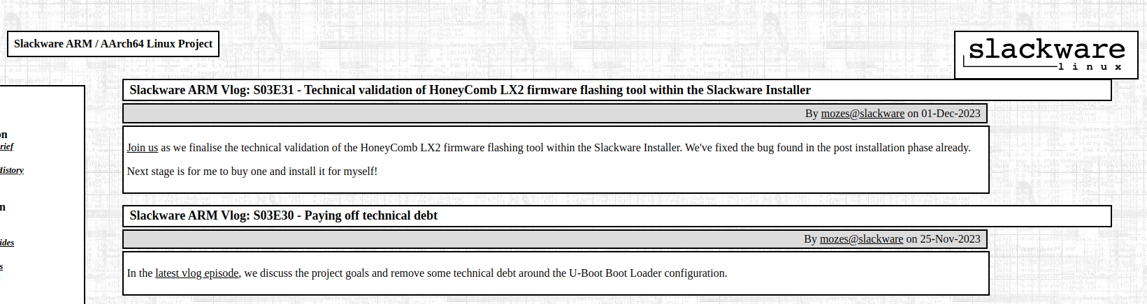 a screenshot of the slackware arm homepage