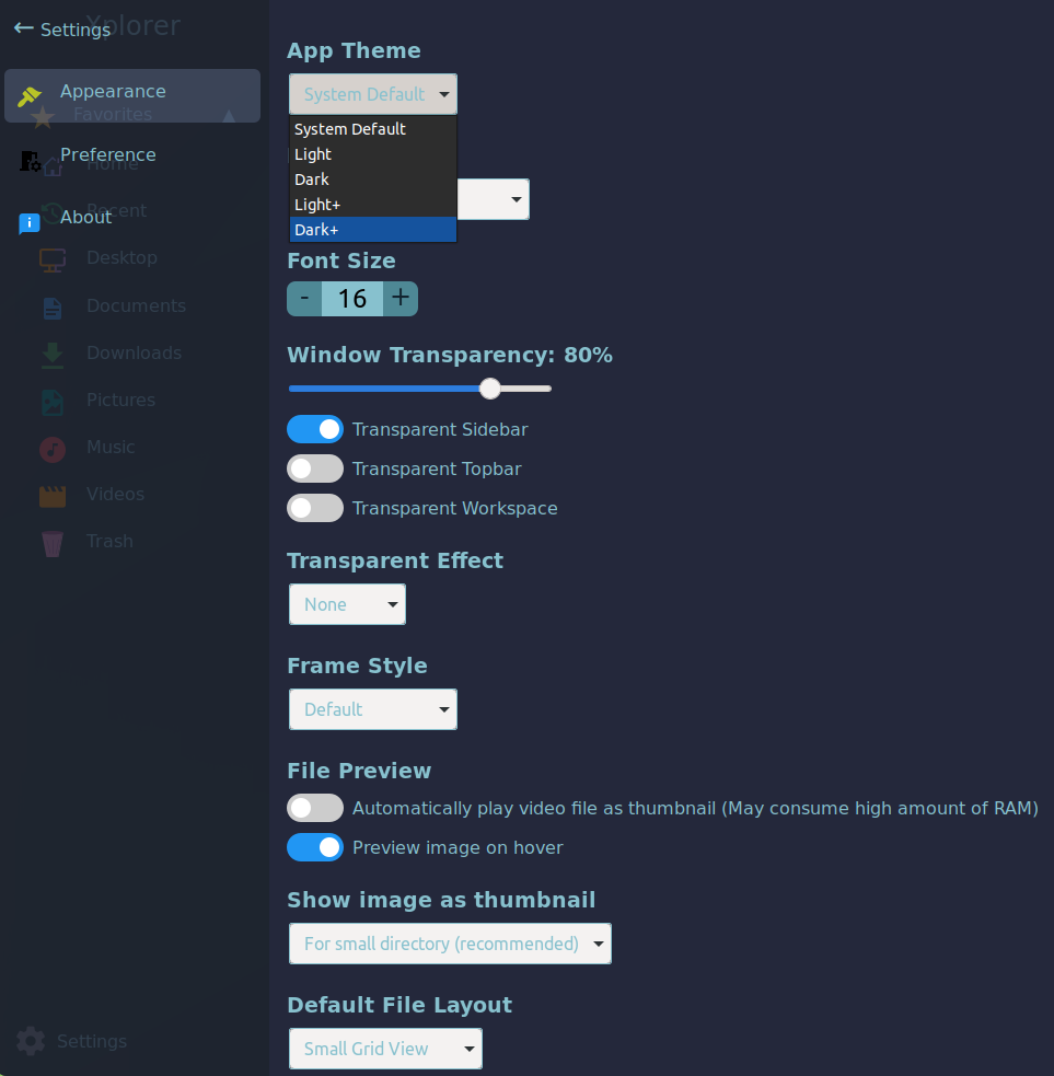 a screenshot of xplorer app theme changer