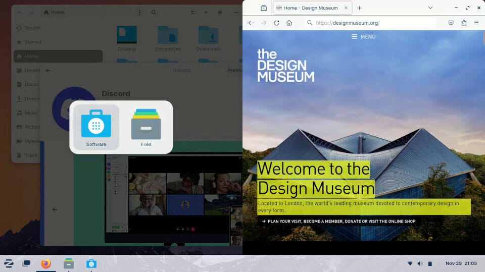 a screenshot of zorin os 17 advanced window tiling