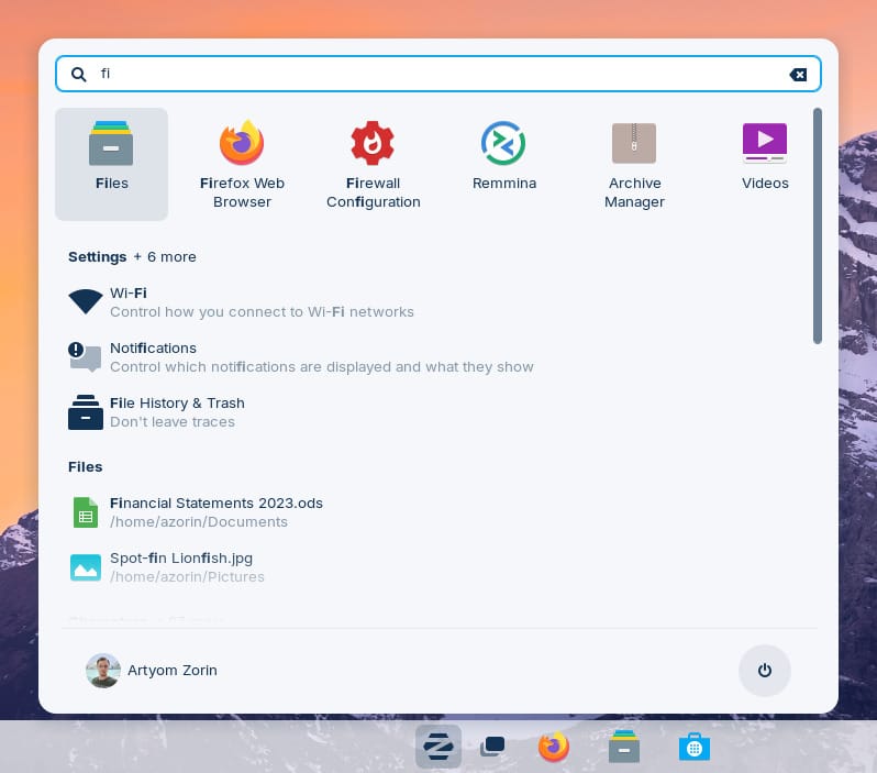 a screenshot of zorin os 17 zorin menu