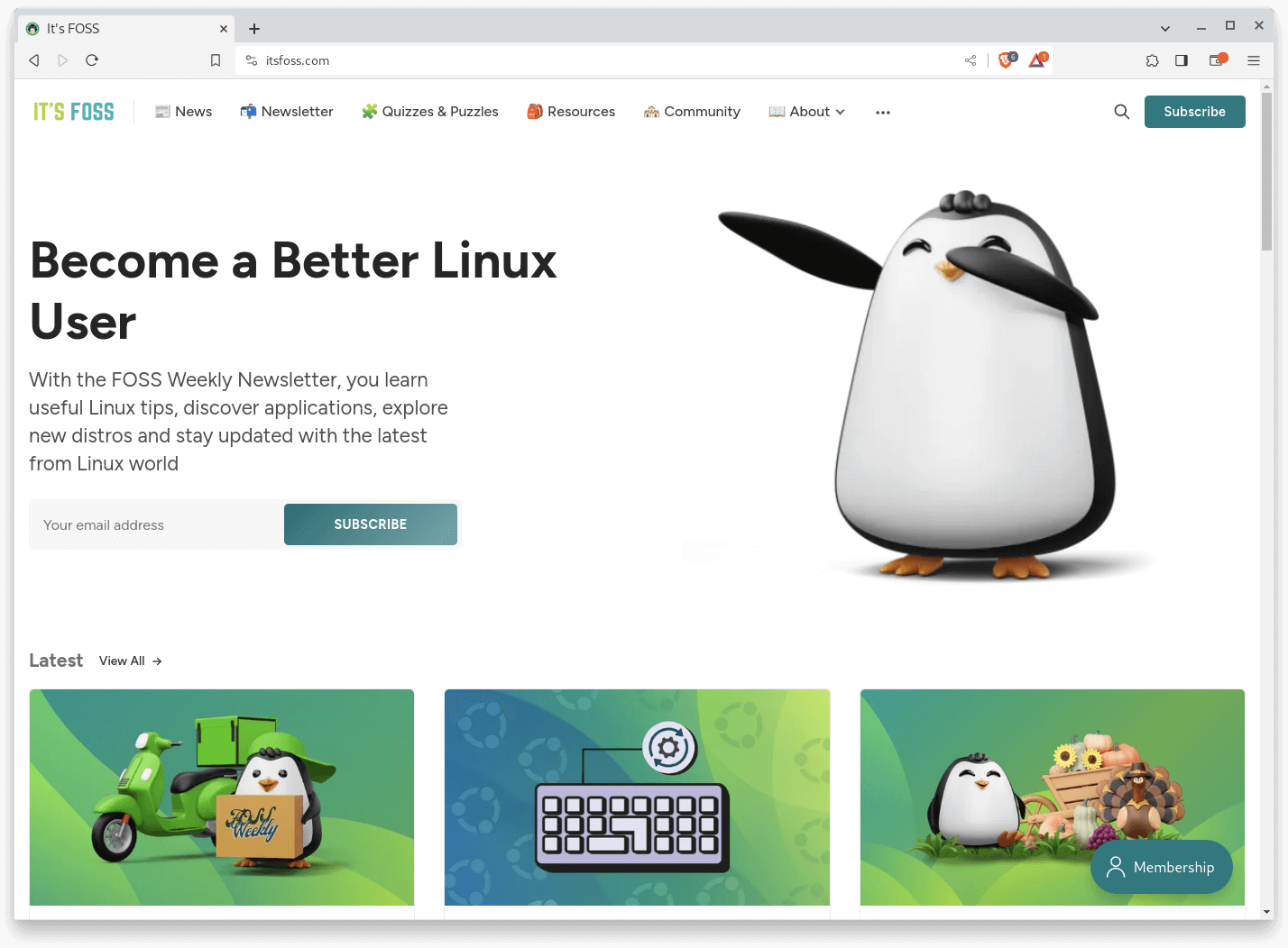 screenshot of brave browser featuring itsfoss.com