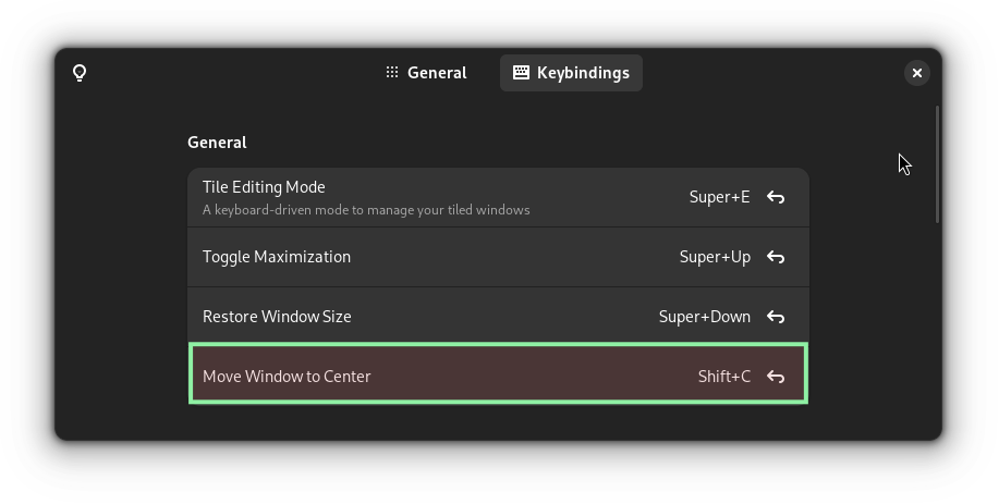 configure shortcut to align window in the center