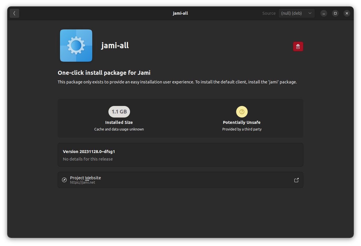 screenshot of jami installed on ubuntu using deb package
